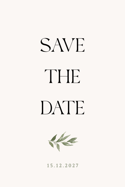 Minimalistische Save-the-Date Karte mit kleiner Zweig Illustration