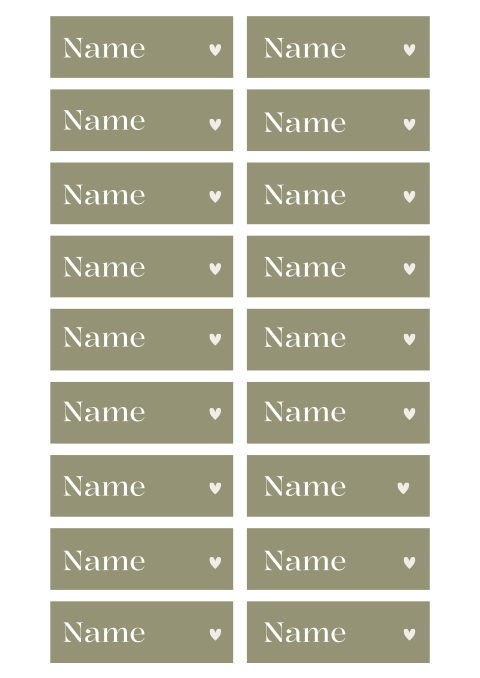 Stilvolle Namenskarten in Grün mit Herzchen