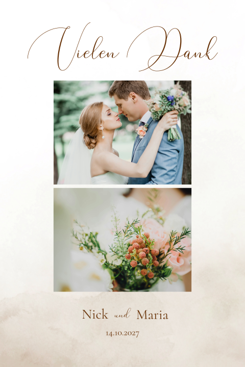 Dankeskarte mit zwei Fotos in neutralen Farbtönen