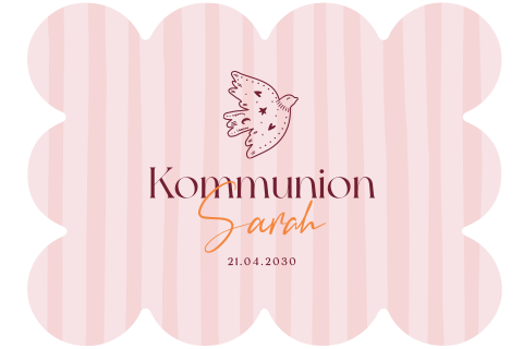 Originelle Einladung zur Kommunion mit rosa Streifen und Taube