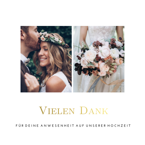 Dankeskarte zur Hochzeit mit Goldfolie und zwei Fotos