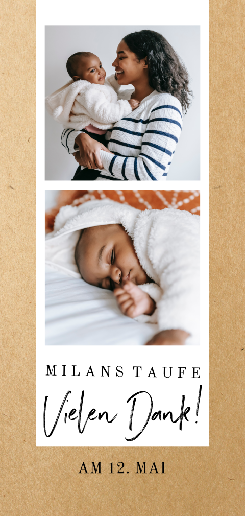 Danksagung zur Taufe im Hochformat mit zwei Bildern