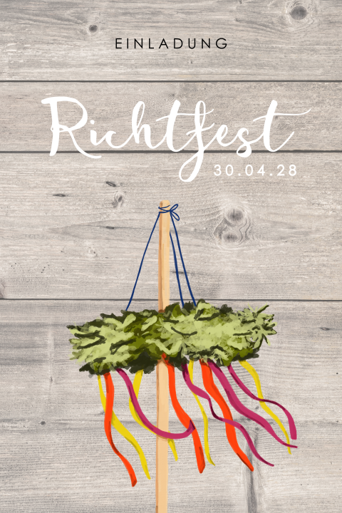 Einladung zum Richtfest mit Holzlook und abgerundeten Ecken