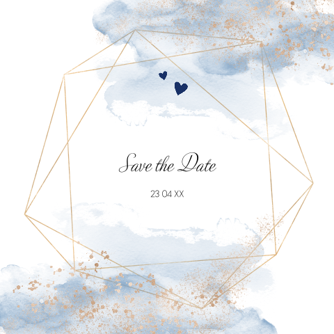 Save the Date Karte mit geometrischem Muster und blaue Aquarellfarbe
