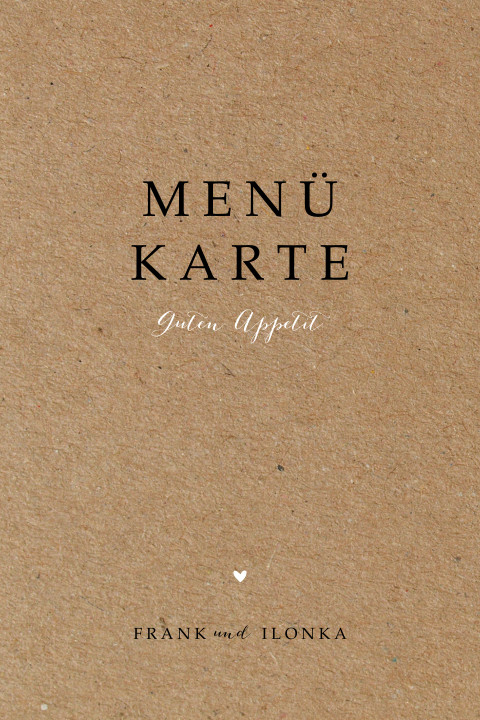 Menükarte mit weißem Herzchen in Kraft-Optik