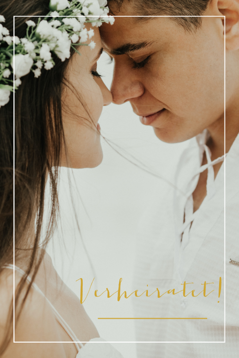 Romantische Wir haben geheiratet-Karte mit großem Hochzeitsfoto