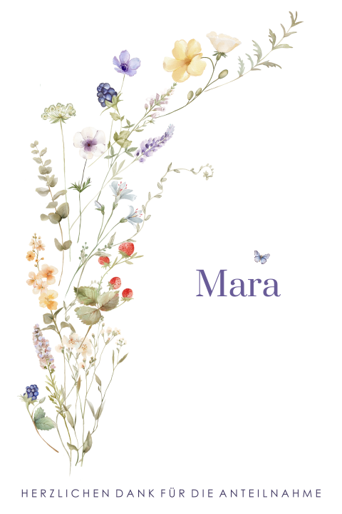 Stilvolle Trauer Danksagung mit persönlichem Foto und bunten Blumen