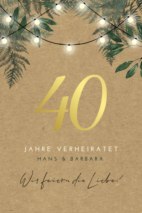 Einladung zur Rubinhochzeit mit Girlanden und Zweigen auf Kraftlook