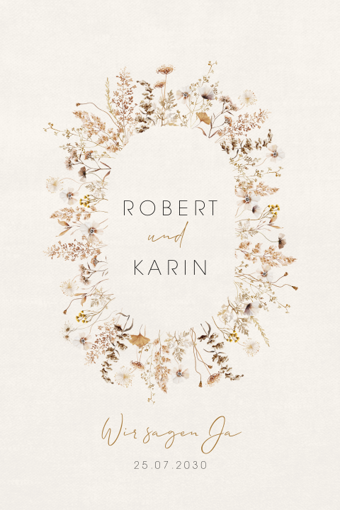 Vintage Hochzeitseinladung mit Feldblumen