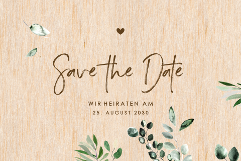 Save the date Karte auf Holz mit Aquarell Zweigen