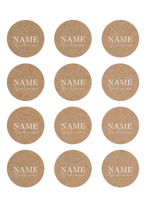 Namenskarten zur Hochzeit in Kraft-look mit optionaler Menükarte