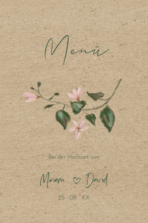 Menükarte im Kraft-Look mit eleganten Blumen