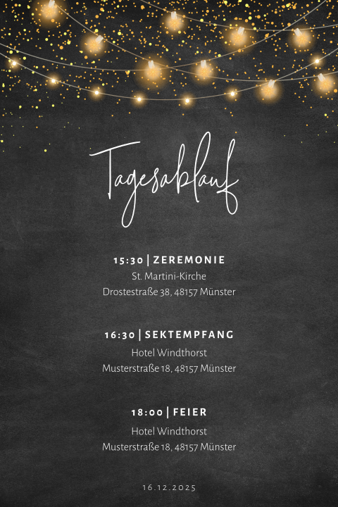 Einlegeblätter Hochzeitskarte Lichterkette mit schwarzem Hintergrund