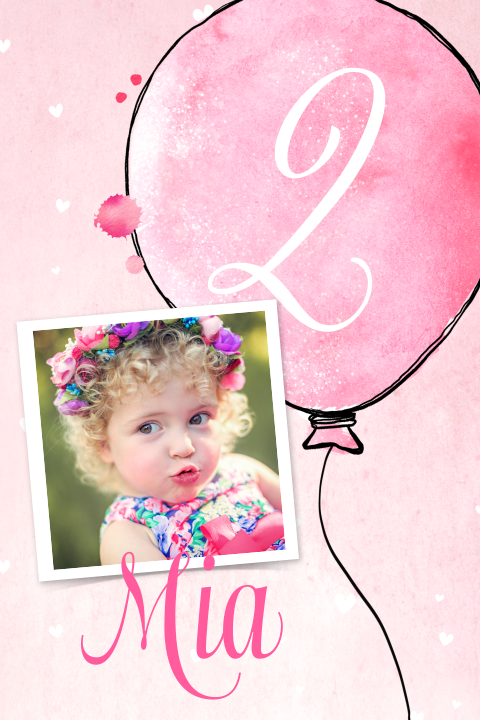 Süße Einladung mit rosa Aquarell und Ballon