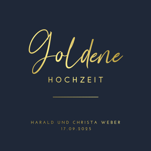 Tiefblaue Einladung Goldene Hochzeit mit Goldfolie und runden Ecken