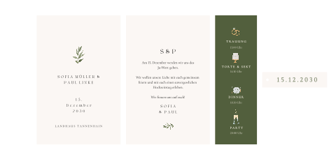 Pocketfold Hochzeitseinladung mit Aquarell-Zweig