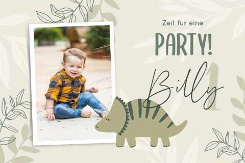 Einladung zum ersten Geburtstag mit Foto und Dino