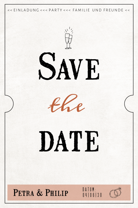 Save the Date Karte im Ticketstil