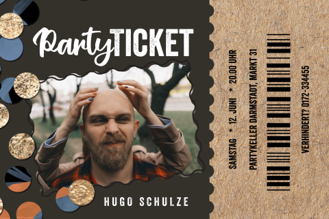Einladung im Kraftlook mit Foto und Konfetti in Ticketform