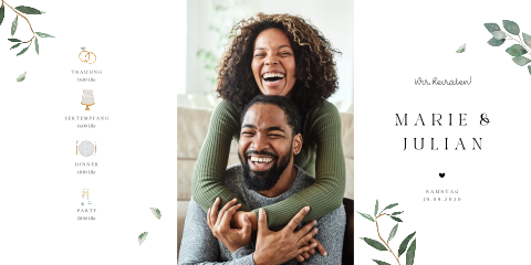 Botanische Leporello Hochzeitseinladung mit Foto