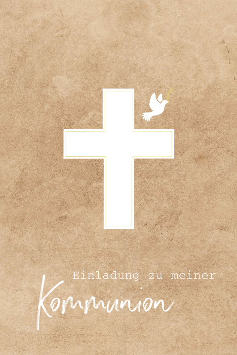 Goldfolie Kommunionkarte mit Kreuz und Taube mit Zweig