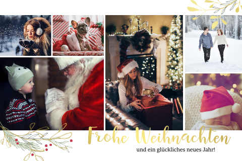 Goldfolie Weihnachtskarte mit Fotos im Querformat