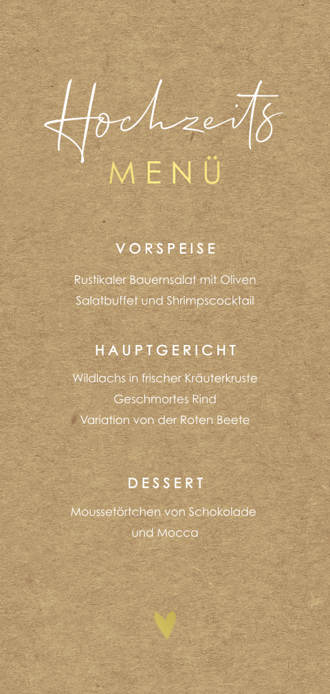 Menükarte mit Goldfolie in Kraftpapier-Look