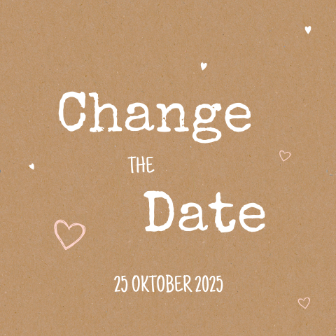 Kraftpapier-Look Change the Date Karte mit weiß-rosa Herzen