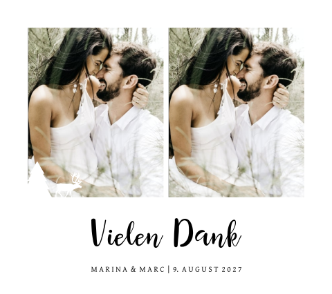 Klassische Dankeskarte Hochzeit mit zwei Fotos