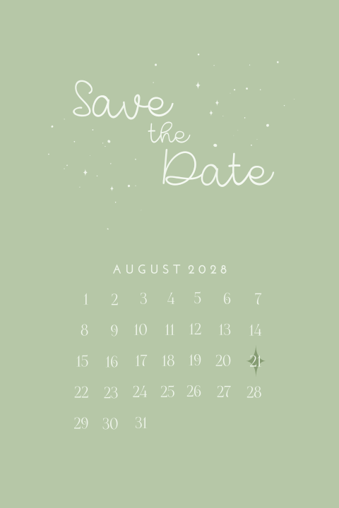 Save the Date Karte in Grün mit Kalender und Sterne