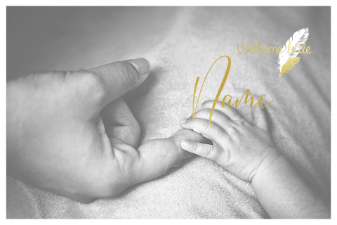 Goldfolien Babykarte mit großen Fotos und Federschmuck