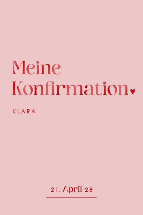 Colorblocking Einladung zur Konfirmation in Pink mit roter Schrift