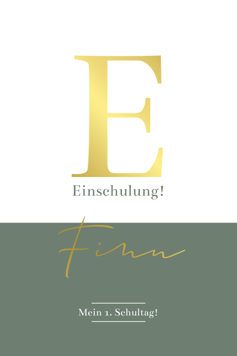 Einschulungskarte mit abgerundeten Ecken, Grünton und Goldfolie