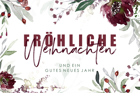 Florale Business Weihnachtskarte mit toller roter Schrift