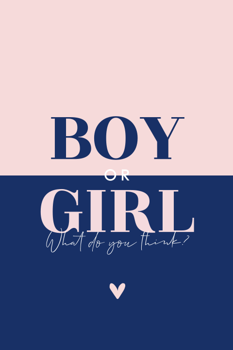 Einladung zur Gender Reveal Party im Color-Blocking Stil mit Herzen