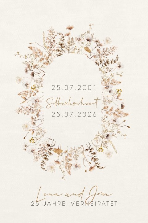 Einladung zur Silberhochzeit mit Feldblumen und runden Ecken