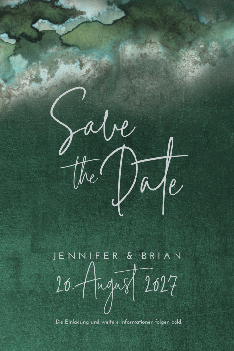 Originelle Save the date Karte mit grünem Aquarell-Look