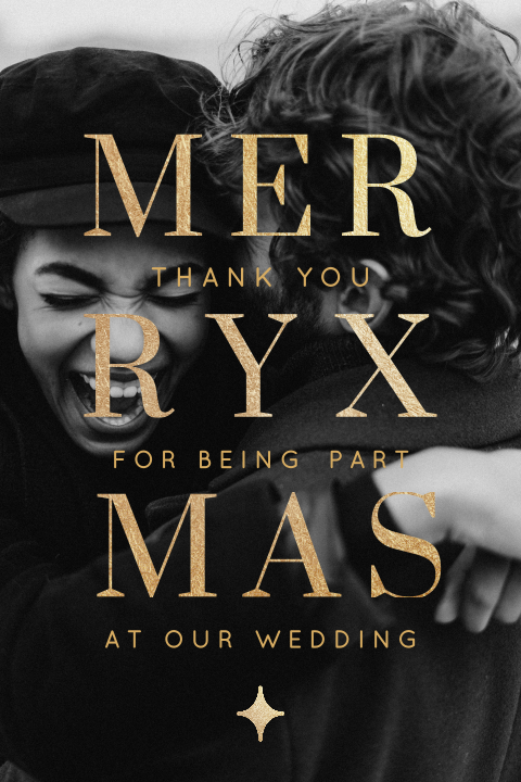 Weihnachtliche Dankeskarte Hochzeit mit Foto und goldener Schrift