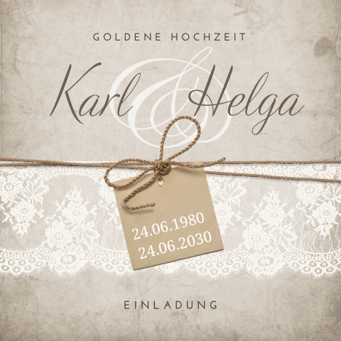Elegante quadratische Einladung zur Goldenen Hochzeit mit Spitzenlook