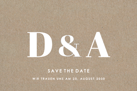 Save the Date Karte auf echtem Kraftpapier mit große Initialen