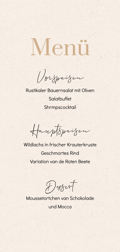Minimalistische Menükarte im Beigeton