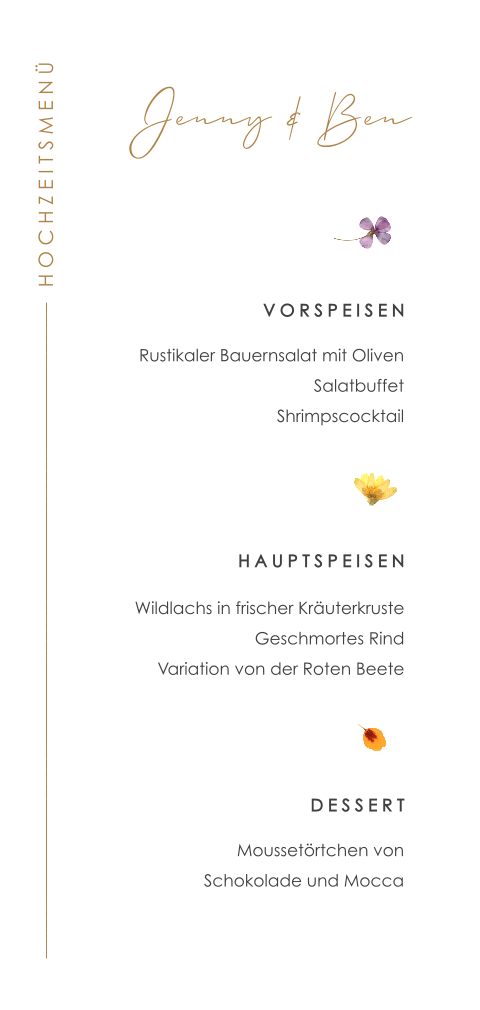 Retro Menükarte mit gepressten Blüten