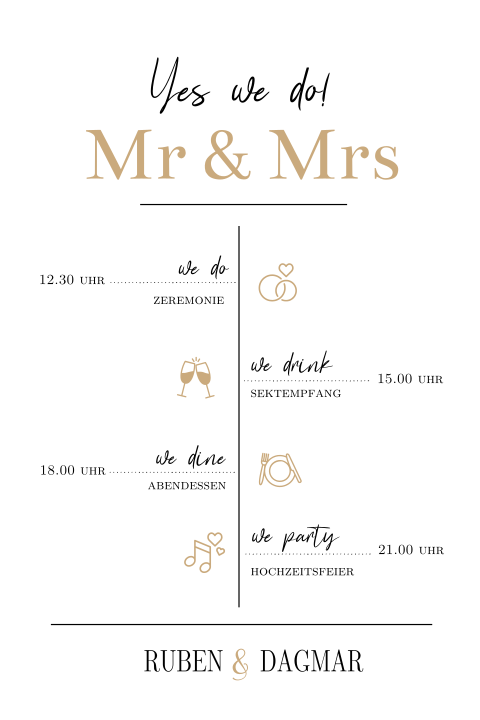 Edle Mr & Mrs Hochzeitskarte mit Symbolen