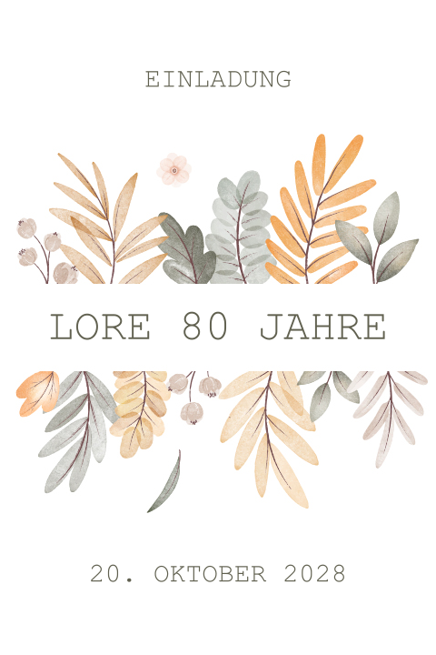 Geburtstagseinladung 80. Jahre mit herbstlichen Zweigen