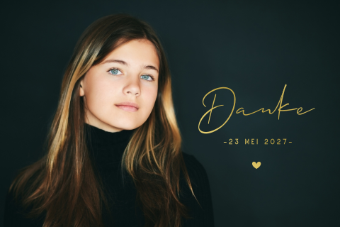 Foto-Danksagung zur Konfirmation mit Goldfolie und abgerundeten Ecken