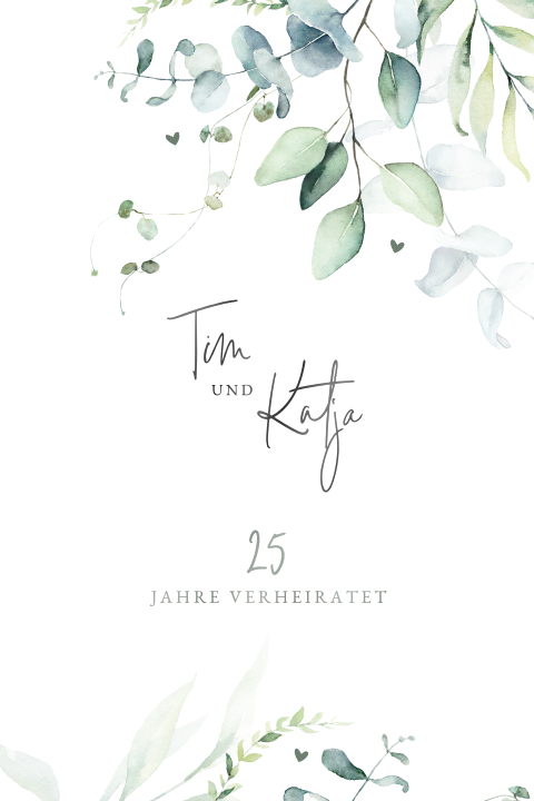 Einladung zur Silberhochzeit mit Zweigen und schicker Silberfolie