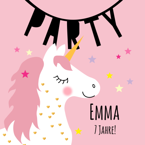 Einladungskarte mit süßem Einhorn