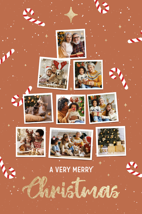 Weihnachtskarte mit Fotocollage in Tannenbaum-Form