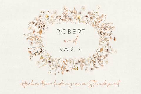 Vintage Einladung Standesamt mit Feldblumen und Hochglanz