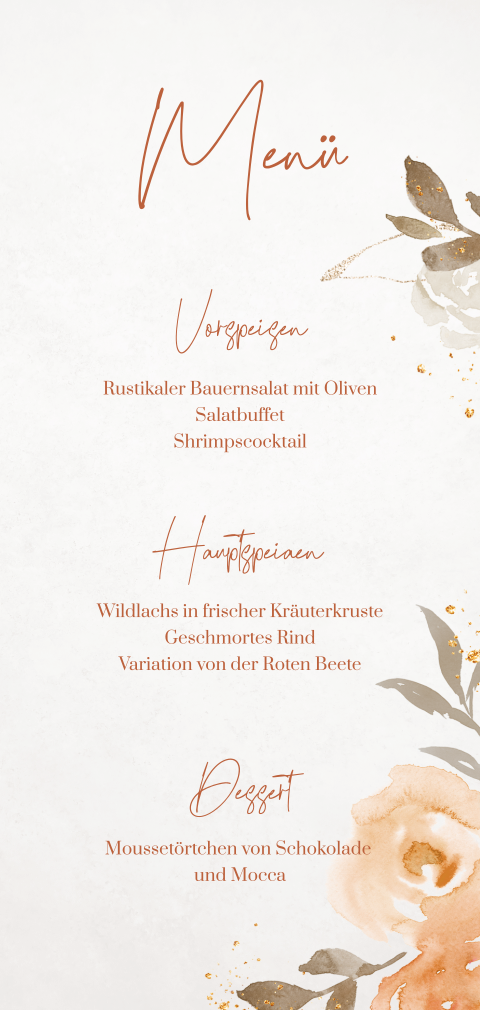 Menükarte mit Aquarellblumen